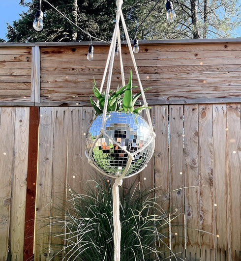 8" (8" Hanging Disco Ball Planter - with Acrylic Stand and Macrame Plant Hanger - Home Dcor, Room Dcor, Patio or Boho
