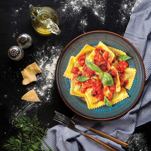 2.5-Inch 2-Inch, 2-Piece Set Fantes Ravioli Maker Stamps With Wooden Handles, Fluted Round And Square Shapes