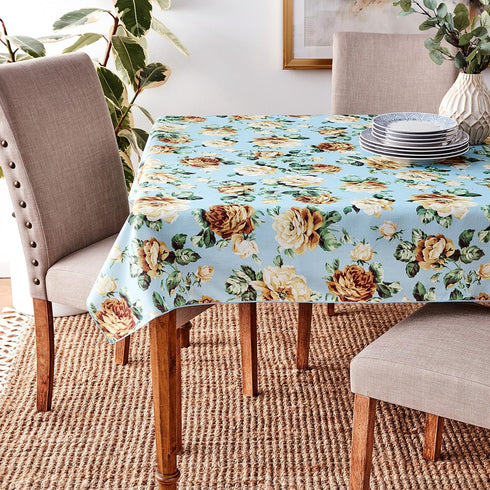 Sana Enterprises Tablecloth, Blue Floral, 60" x 118” Rectangle, Polyester Fabric, Stain and Wrinkle Resistant for