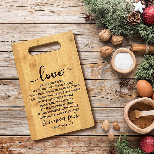 Christian Gifts For Women,1 Corinthians 13 Love Is Patient Love Is Kind Christian Kitchen Bamboo Cutting Board Decor, Christian Religious Scripture Kitchen Cutting Boards Gifts For Women