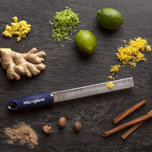 Microplane Premium Citrus Zester and Parmesan Grater, Dark Blue - Blade Made in the USA