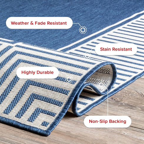 nuLOOM 2' x 3' Outdoor Area Rug, Striped Border Design, Stain Resistant, Durable for Patio, Balcony, Living Room