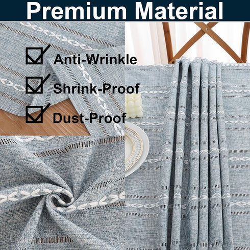 Gernaice 24x24 Inch, Boho Striped Small Square Tablecloth Premium Linen Blend with Cutwork Embroidery, Dustproof