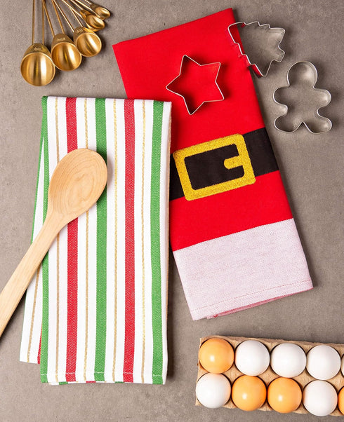 DII Holiday Dish Towels Christmas Kitchen Décor, 18x28, Santa Belt, 2 Piece Set