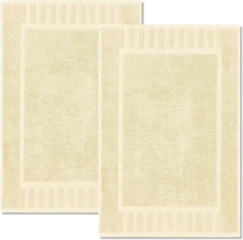 White Classic Luxury Bath Mat Set - 2 Pack Absorbent Cotton Hotel Spa Shower/Bathtub Mats 22"x34" | Beige
