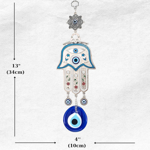 Turkish Blue Hamsa Hand of Mother Fatima Evil Eye Wall Hanging Ornament, Good Luck Charm