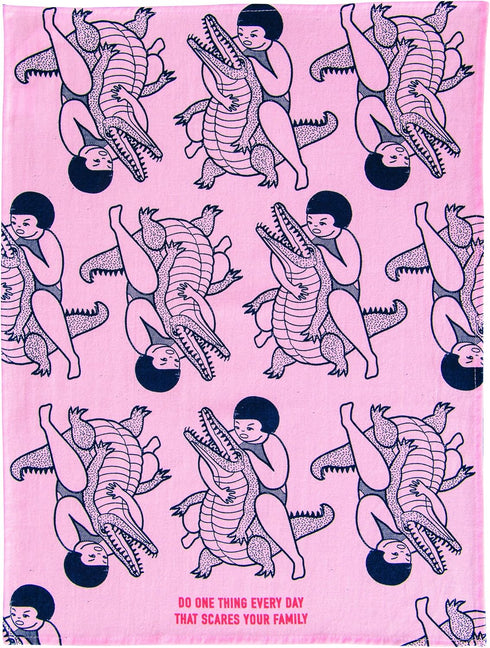 Blue Q Dish Towel, Do One Thing Everyday That Scares Your Family, 100% Cotton, Screen-Printed, 28" x 21"
