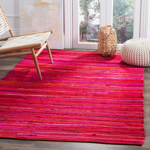 SAFAVIEH Rag Rug Collection Accent Rug - 2' x 3', Blue & Multi, Handmade Boho Stripe Cotton for High Traffic