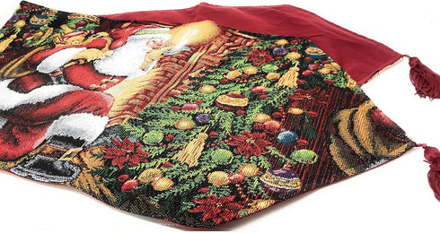 Tache Home Fashion Down The Chimney Santa Claus Christmas Tapestry Table Runner, 13x54, Red, Green, White, Gold