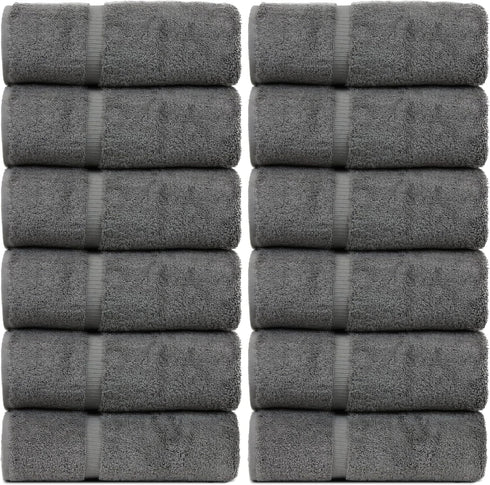 Luxury Hotel & Spa Quality 100% Turkish Cotton 700 GSM Cloth, Soft Washcloths Towel Set 13" X 13", Gray, Set of 12