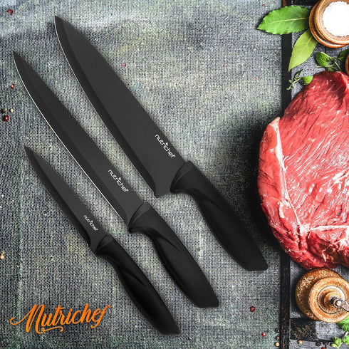 NutriChef 7 Piece Kitchen Knife Set, Stainless Steel Precision Knives with 5 Knives & Bonus Sharpener, Acrylic Block