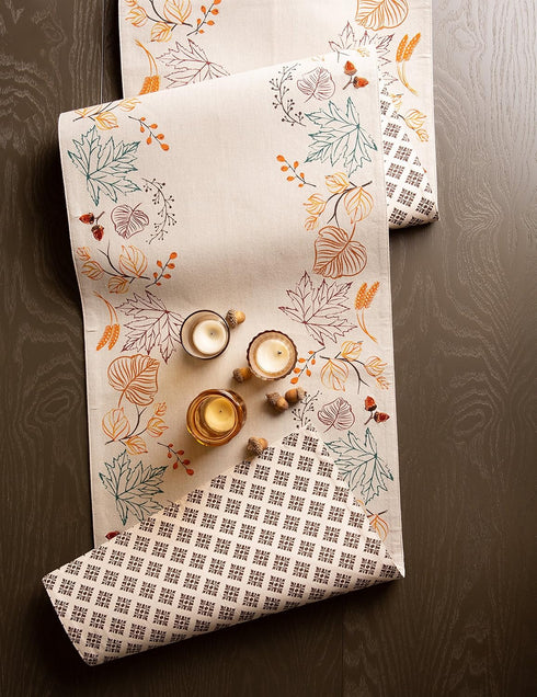 DII Fall Table Decorations - Indoor Décor, Thanksgiving Reversible Table Runner, 14x72, Autumn Leaves