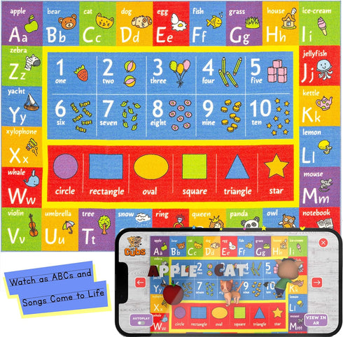 3x5' KC Cubs: Educational Rug: ABC Alphabet, Numbers & Shapes - Playmat - Interactive Play, Activity Area Carpet