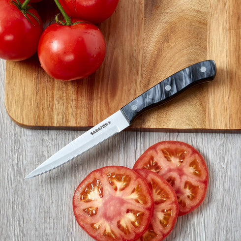 Sabatier Triple Riveted Serrated Utility Knife, 5-Inch, High-Carbon Stainless Steel Kitchen Knife, Black