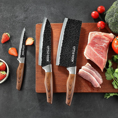 3PCS Chef Knife Set, Includes 7 inch Chef Knife, 7 inch Cleaver Knife, 4.5 inch Boning Knife (Blackening)
