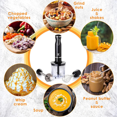 Moss & Stone Hand Blender Electric Set with Egg Whisk & Chopper, 300 Watt Immersion Hand Mixer Set, Stainless Steel