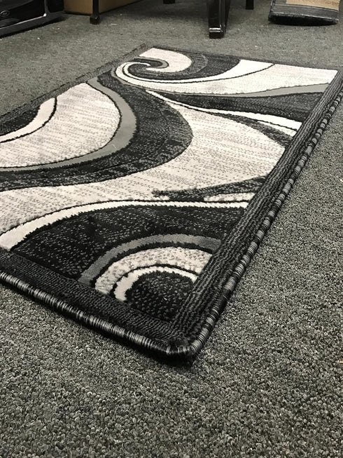 Modern Contemporary Door Mat Rug - Grey & Black Silver Design, 2 Feet X 3 Feet