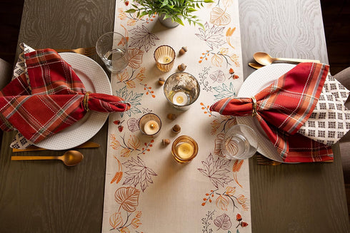 DII Fall Table Decorations - Indoor Décor, Thanksgiving Reversible Table Runner, 14x72, Autumn Leaves