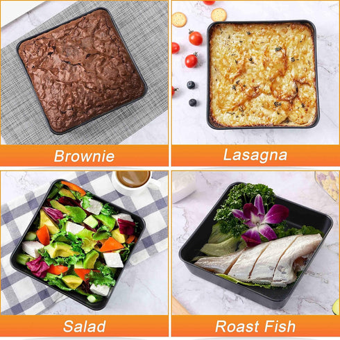 Herogo 8 x 8 Baking Pan Set of 2, Non-Stick Square Cake Pan for Oven, Stainless Steel Black Casseroles