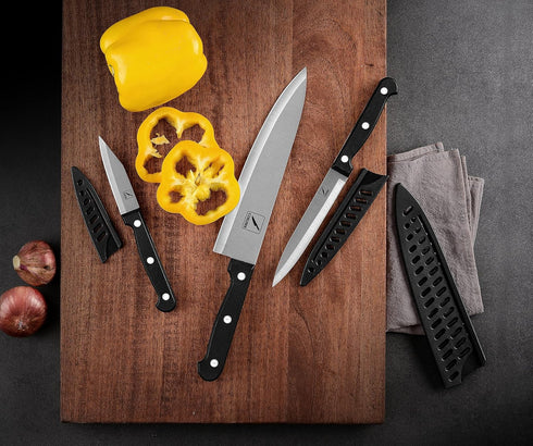 Kitchen Knife Set, 3-Pcs with Sheath, 8 Inch Chef Knife, 4.5 Inch Utility Knife, 4 Inch Paring Knife, Stainless Steel