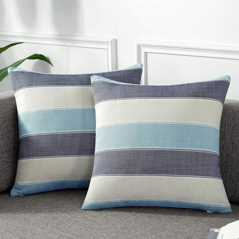 AmHoo Pack of 2 Farmhouse Stripe Check Throw Pillow Covers, Cotton Linen Decorative Pillowcases for Couch 20x20Inch