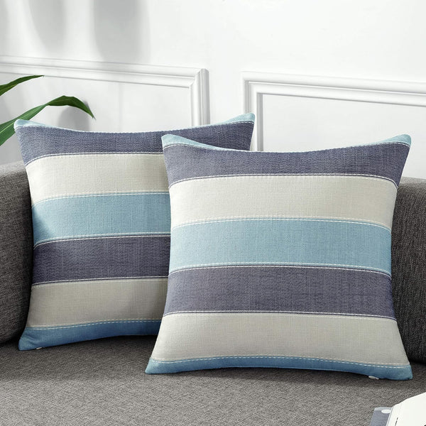 AmHoo Pack of 2 Farmhouse Stripe Check Throw Pillow Covers, Cotton Linen Decorative Pillowcases for Couch 20x20Inch