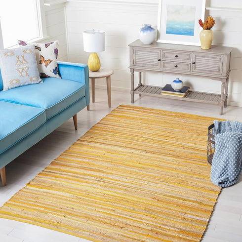 SAFAVIEH Rag Rug Collection Accent Rug - 2' x 3', Blue & Multi, Handmade Boho Stripe Cotton for High Traffic