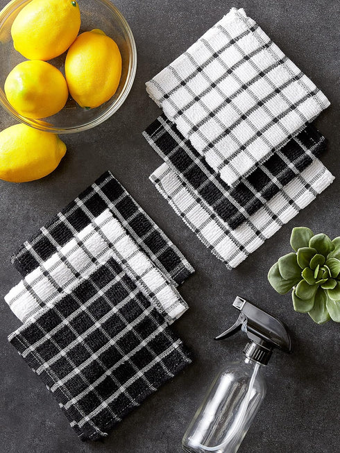 DII Basic Terry Collection Windowpane Dishcloth Set, Black, 12x12, 6 Piece