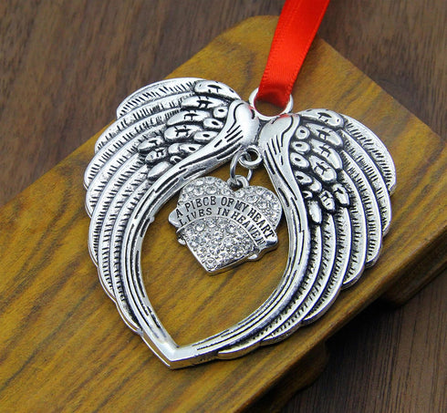 JUPPE Memorial Sympathy Gift - Angel Wings Christmas Ornament Decoration - A Piece of My Heart Lives in Heaven