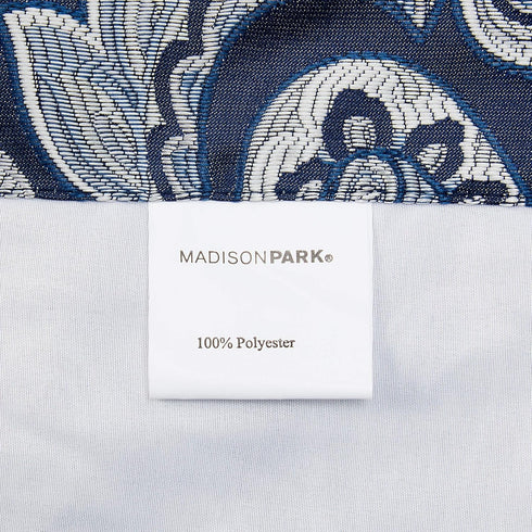 Madison Park Aubrey Faux Silk Paisley Jacquard Curtain - Rod Pocket for Living Room, 50 in x 18 in, Navy