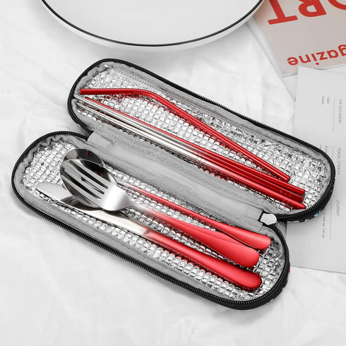 Travel Utensils,Reusable Silverware Set To Go Portable Cutlery Set with a Waterproof Carrying Case for Lunch Boxes Workplace Camping Picnic (GraRed) by Topbooc