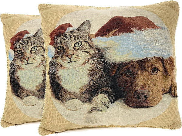 Tache Christmas Companions Cat Dog Holiday Throw Pillow Cushion Covers, 2 Piece