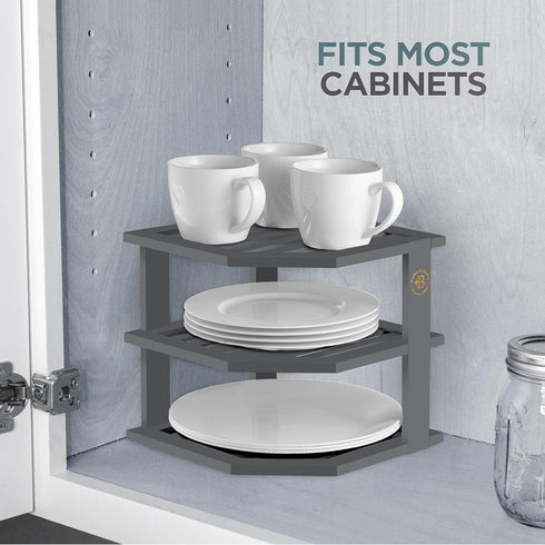 Bambuesi Plate Organizer for Cabinet, Bamboo Kitchen and Bathroom Organization for Space Saving