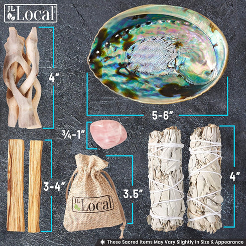 Perfect Unity Smudging Kit - 2 White Sage Smudge Sticks + 2 Palo Santo Sticks + Abalone Shell Bowl + Rose Quartz