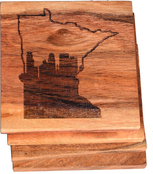 Minneapolis Coasters, Engraved Coasters with Minneapolis Skyline Design - Minneapolis Gifts (Set of 4)