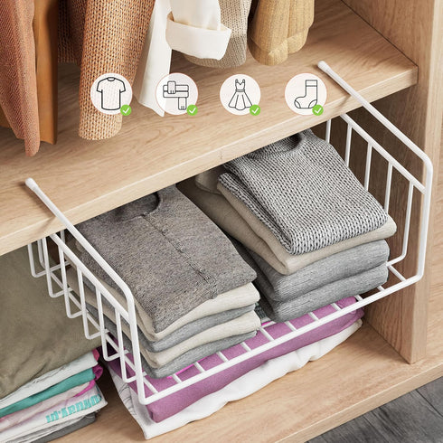 SUFAUY Under Shelf Basket Organizer, Holds up to 22lbs, Kitchen Pantry Storage Bin, White, 4 PCS