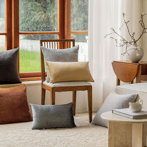 Home Brilliant Gold Pillow Covers, Square Velvet Euro Shams for Patio, 24x24 inch (60 cm) Large Throw Pillowcases