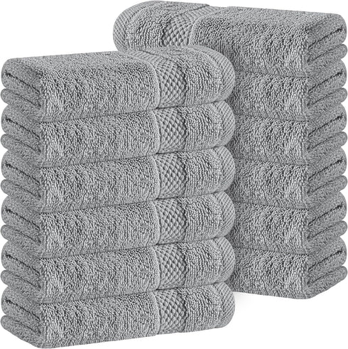 White Classic Light Grey Luxury Cotton Washcloths 12 Pc Set - Large