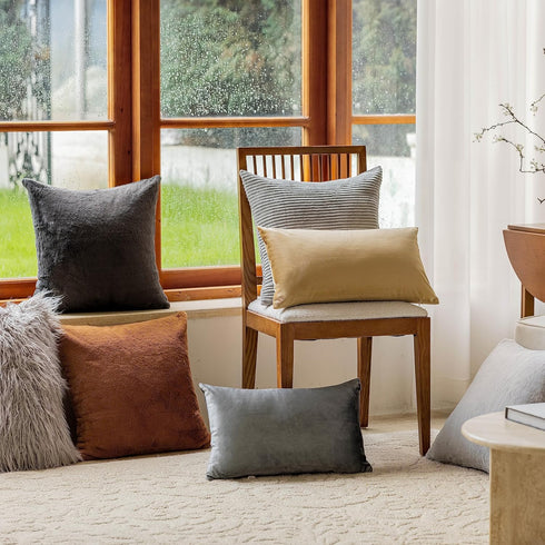 Home Brilliant 26x26 Pillow Cover, Decorative Supersoft Euro Sham Faux Fur Pillow Covers for Couch, Dark Grey