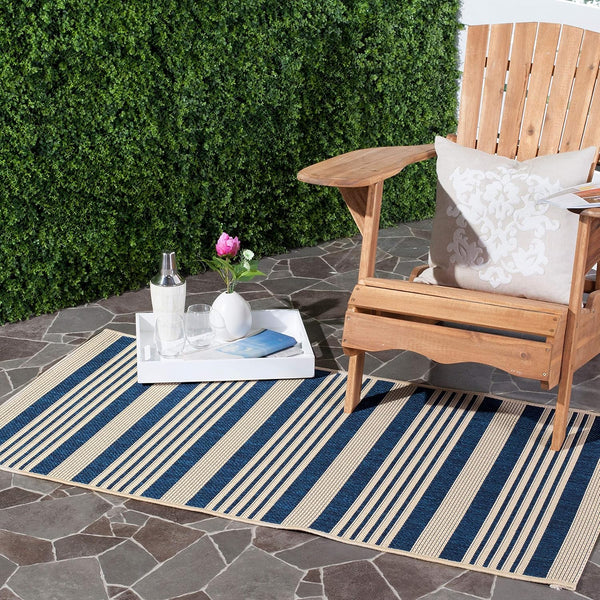 SAFAVIEH Courtyard Collection Accent Rug 2' x 3'7', Navy & Beige, Indoor/Outdoor, Washable, Non-Shedding