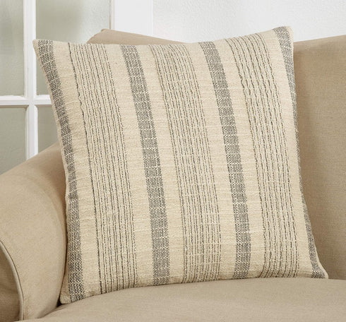 SARO LIFESTYLE Alexandria Collection Woven Striped Throw Pillow Cover, 22" in Ivory