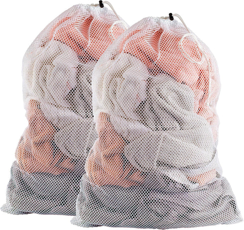 Mesh XL Laundry Bags - Pack of 2, Large 24" x 36", Durable with Secure Drawstring Closure (White)