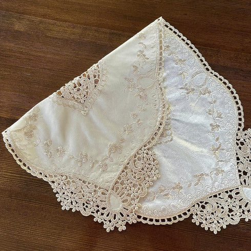 Mausouca Scarf,21 14inch Retro French Oval Doilies, Elegant Velvet Table mats, Coffee Table Tablecloth, Embroidered