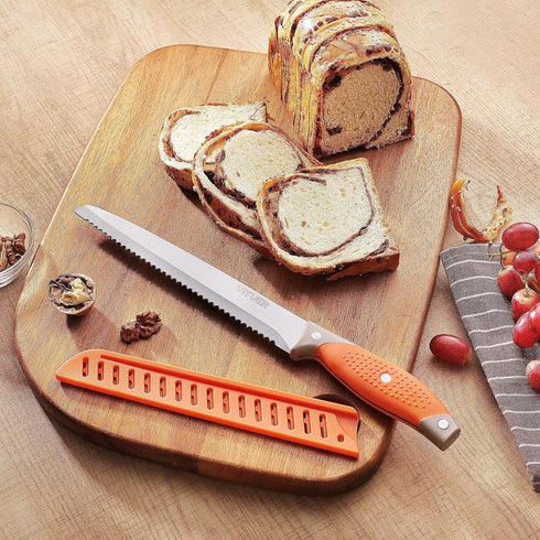 8 Inch Bread Knife with Cover, Serrated Bread Cutter Ideal for Slicing Homemade Bread, Bagels, Cake