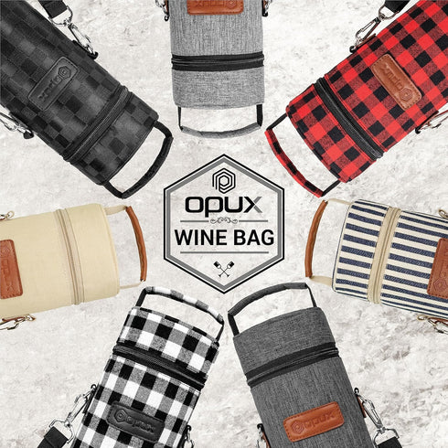 opux Insulated Wine Bag, Single Bottle Carrier Tote with Shoulder Strap for Travel, Picnic, Beach, Navy White Stripes